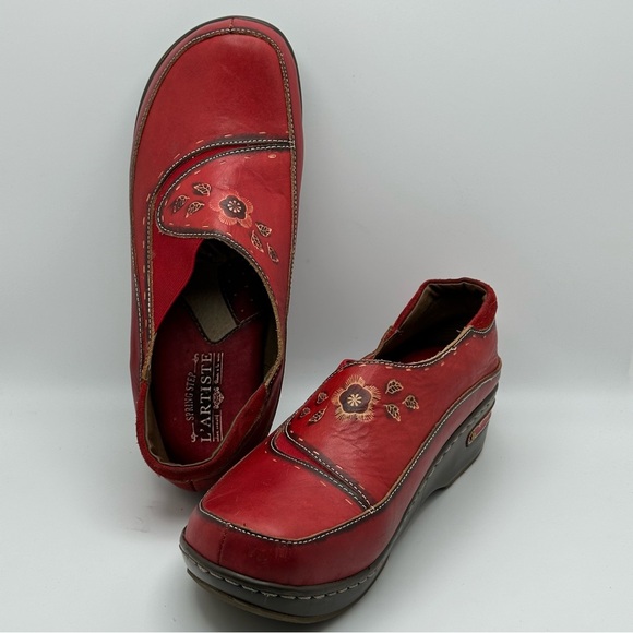 L' Artiste by Spring Step Burbank Slip On Red Sz 41 Cut Laser soft comfy retro - Picture 3 of 12